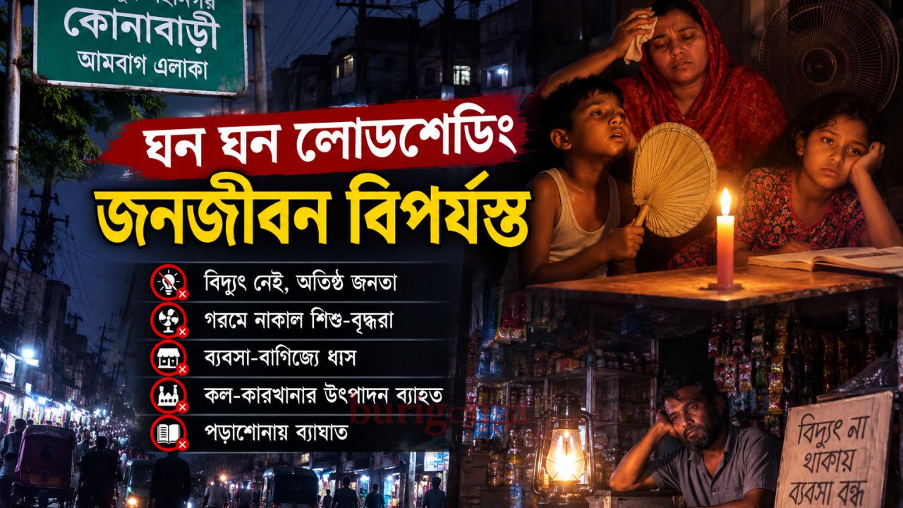 গাজীপুর মহানগর কোনাবাড়ী আমবাগ এলাকায়, ঘন ঘন লোডশেডিং জনজীবন বিপর্যস্ত