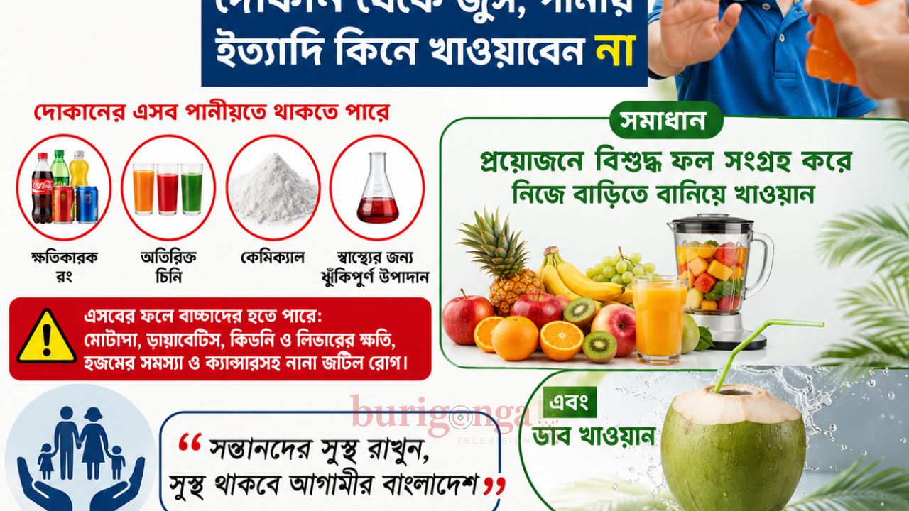 শিশুদের নিরাপদ খাদ্য নিশ্চিত করতে দোকানের প্যাকেটজাত জুস-পানীয় এড়িয়ে চলার আহ্বান সাওপের