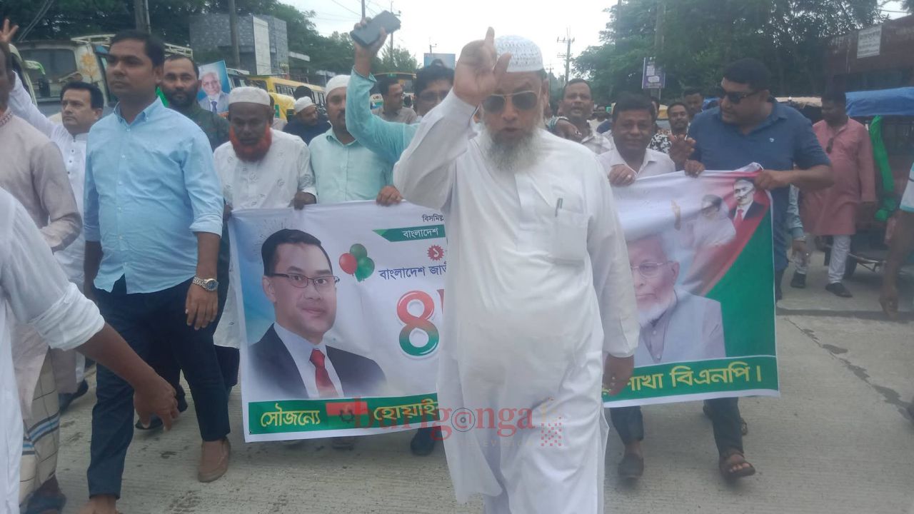 মিছিল সহকারে হোয়াইক্যং ইউনিয়ন উত্তর শাখা বিএনপির নেতাকর্মীরা